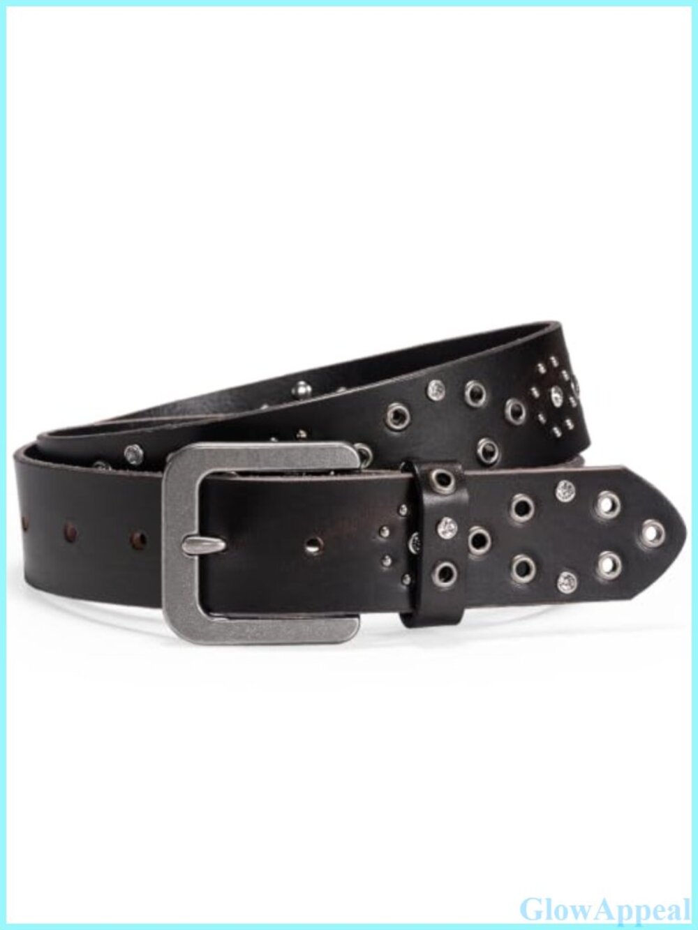 Full Grain Leather Vintage Belt Rhinestone Rivet Studs 1.5" Wide
